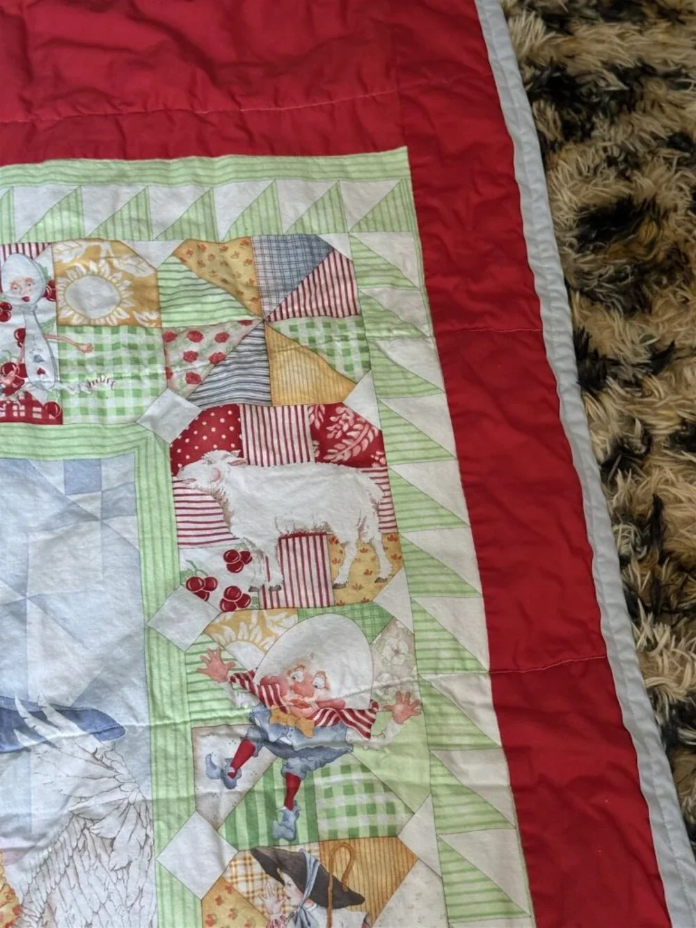 Vintage Baby Quilt Blanket Mother Goose Reversible Bunnies 33 x 52